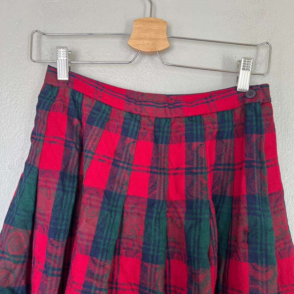 Vintage Pendleton Red Green Plaid Skirt Preppy Pleated 100% Wool Sz 8 Collegiate - Picture 6 of 9